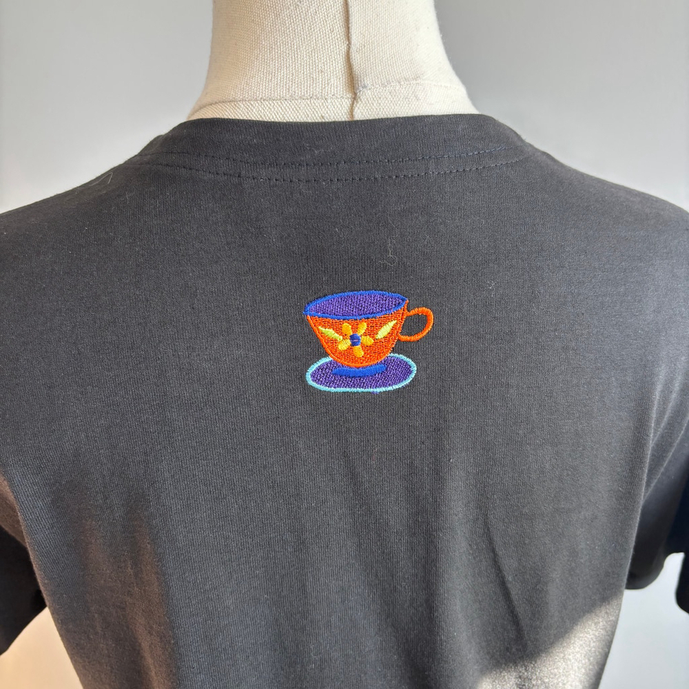 Bill & June Vintage Tea Cup Black Top, SZ M - Picture 6 of 9